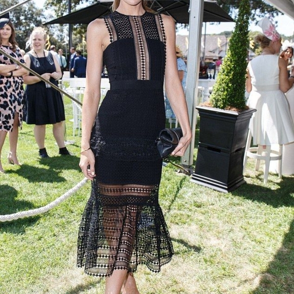 Self Protrait Black Lace Midi Dress - Picture 1 of 9